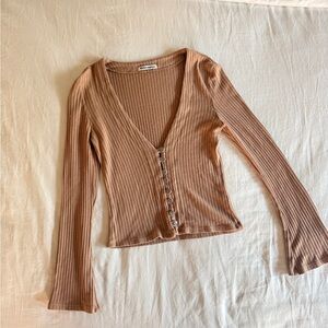Reformation Tan Button Down Ribbed Top